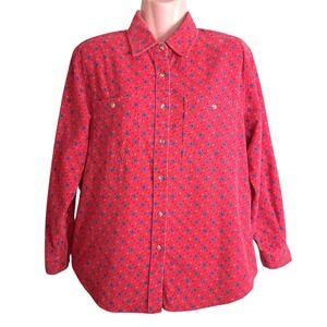 The Harbour Gate Collection Women's Button-Up Shirt S Red Floral Print Corduroy